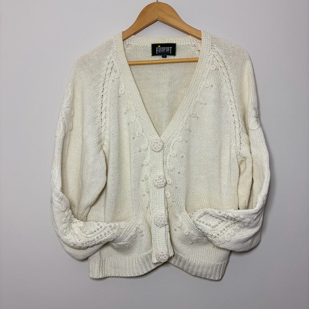 Vintage Cream Chunky Knit Cardigan | Cottagecore Grandpa Sweater